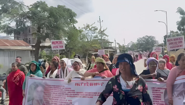 Thousands of women organised a massive rally in Imphal East district demanding the repeal of Armed Forces Special Powers Act 1958 (AFSPA 1958) from the state.