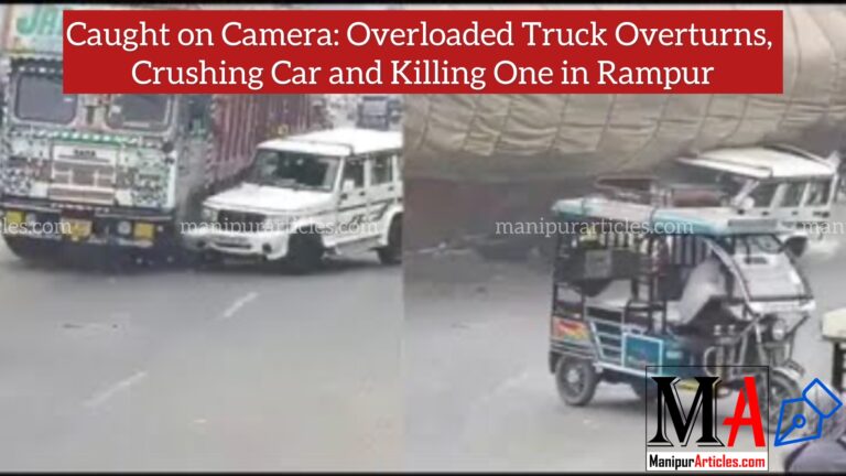 Caught on Camera: Overloaded Truck Overturns, Crushing Car and Killing One in Rampur
