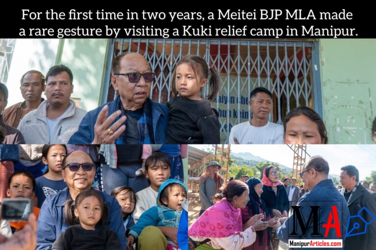 For the first time in two years, a Meitei BJP MLA made a rare gesture by visiting a Kuki relief camp in Manipur.
